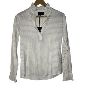 Nili Lotan | Esther Top | 100% Silk | Ivory with Tan/Black Stripe | XS